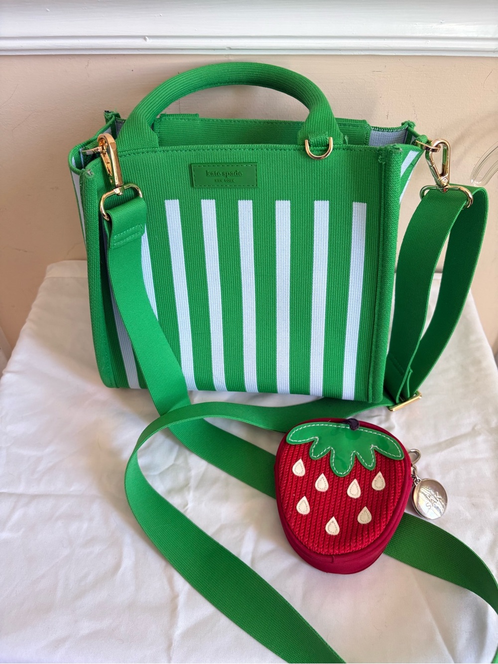 Kate Spade x Target Green & White Striped Zippered Tote